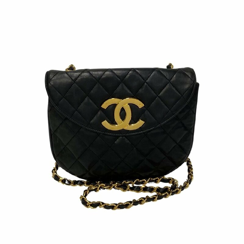 極 美品 シール有 0番台 CHANEL シャネル マトラッセ ココマーク 金具 ラムスキン レザー チェーン ミニ ショルダーバッグ ブラック 85577