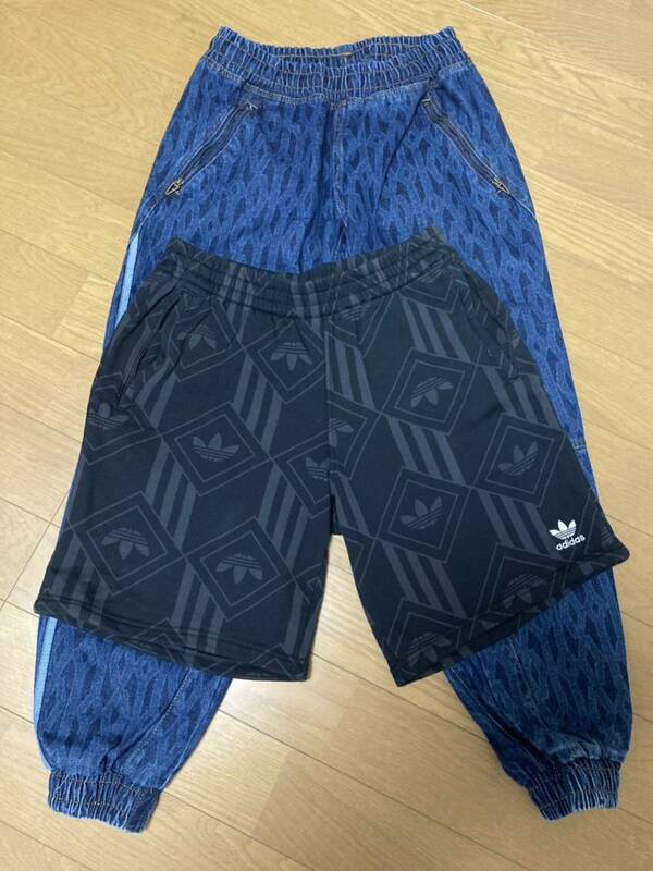 希少 美品 adidas IVY PARK コラボ デニム ジョガー パンツ O xl ハーフパンツ ショートパンツ 黒 XO 2xl スウェット ジャージ