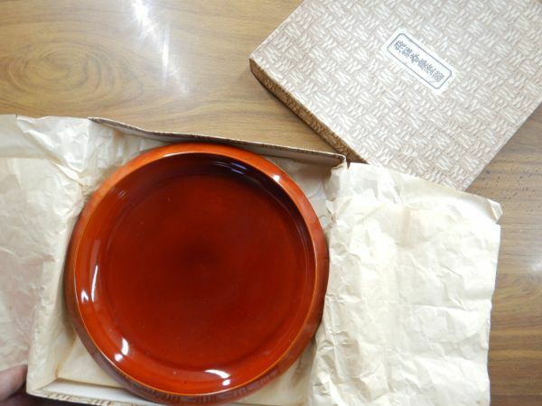 飛騨春慶塗　漆器　菓子鉢7号　122401 21.5h3.5cm 未使用　昭和レトロ