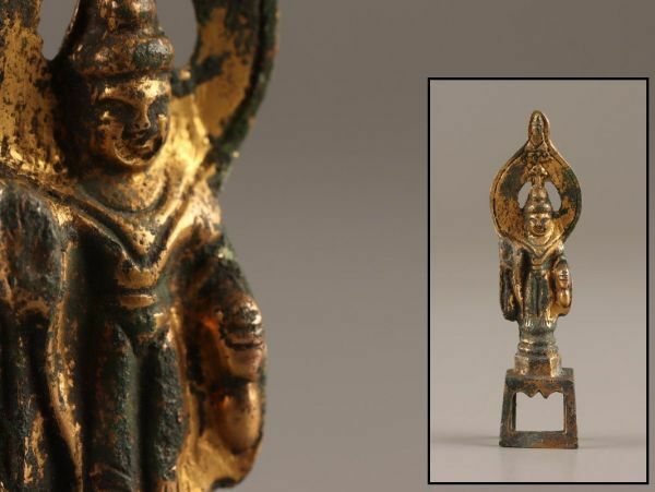 中国古玩 唐物 仏教美術 古銅造 鍍金 仏像 豆仏 時代物 極上品 初だし品 C3712