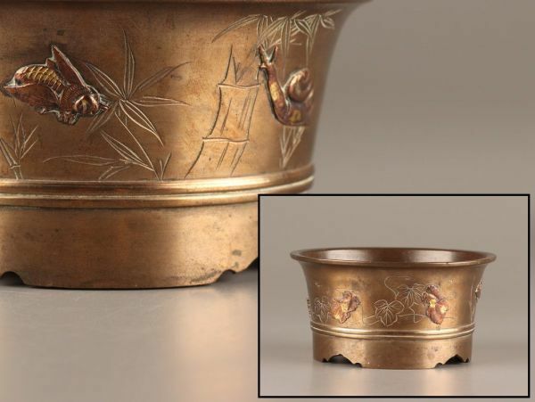 古美術 銅製 金工象嵌 鉢 時代物 極上品 初だし品 C3806