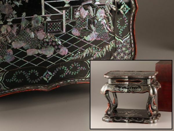 中国古玩 唐物 木製漆塗 螺鈿細工 花台 細密細工 時代物 極上品 初だし品 C3835
