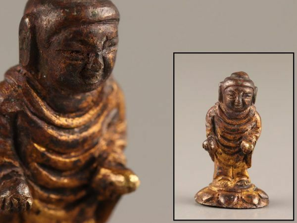 中国古玩 唐物 仏教美術 古銅造 鍍金 仏像 豆仏 時代物 極上品 初だし品 C3998