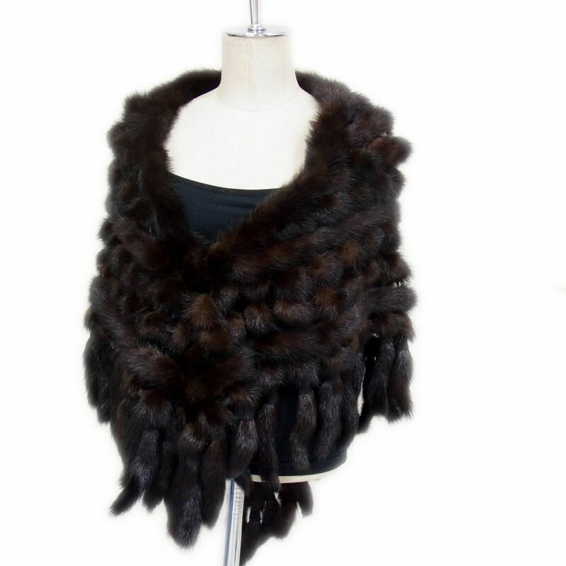 新品 定価115,000円◇MINK FUR ミンクヤーン ショール ダークブラウン ミンクファー×レザー 高級毛皮 レディース フォーマル 和装 袴