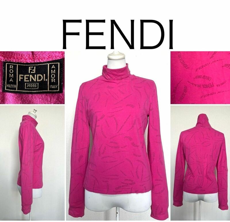  ◆ FENDI ◆ カットソー　ロゴ入り　ピンク　タートル　【 お首を隠したい人にも 】 レディース　【美品】