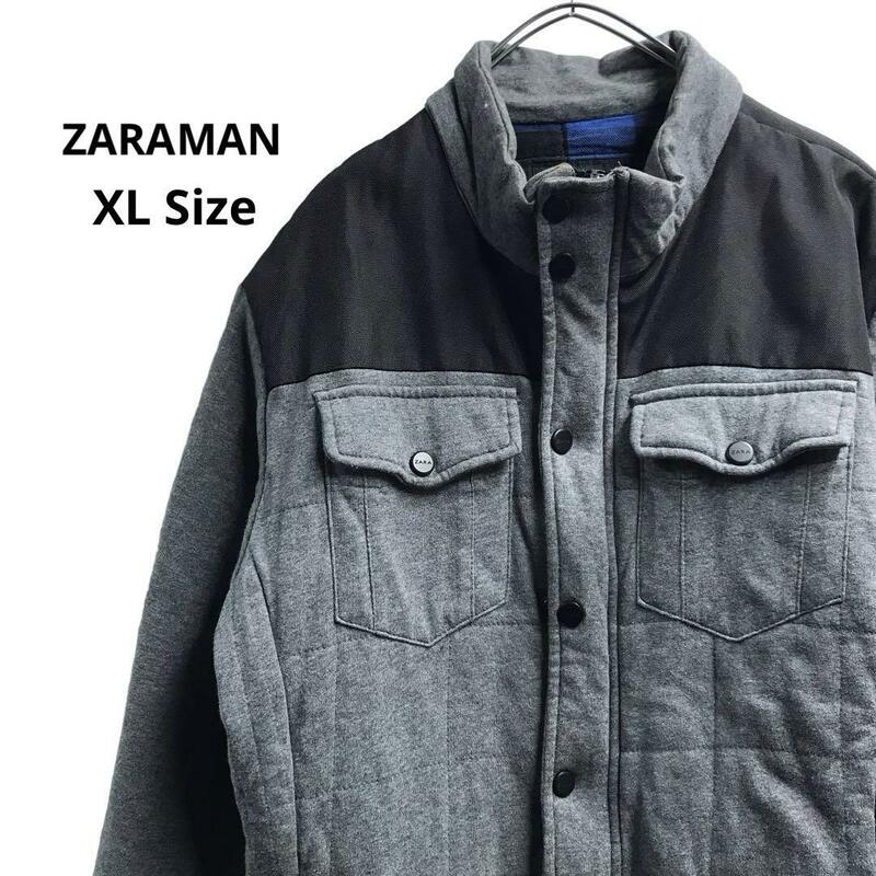 ZARAMAN ブルゾンジャケット　中地チェック　グレー秋冬メンズXL a28