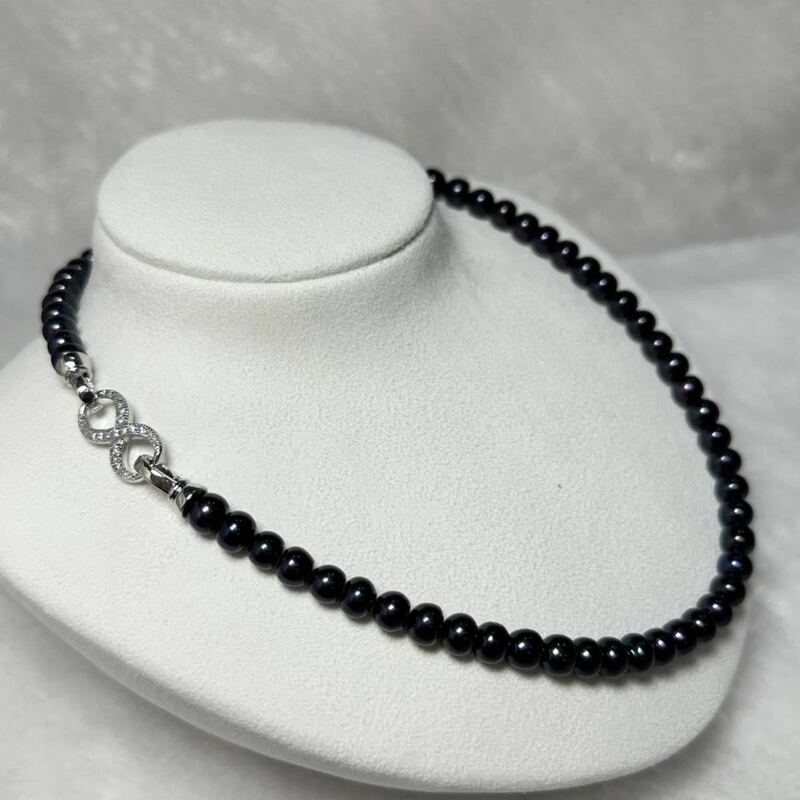 「本真珠ネックレス6mm 40cm 黒真珠」天然パールネックレス jewelry
