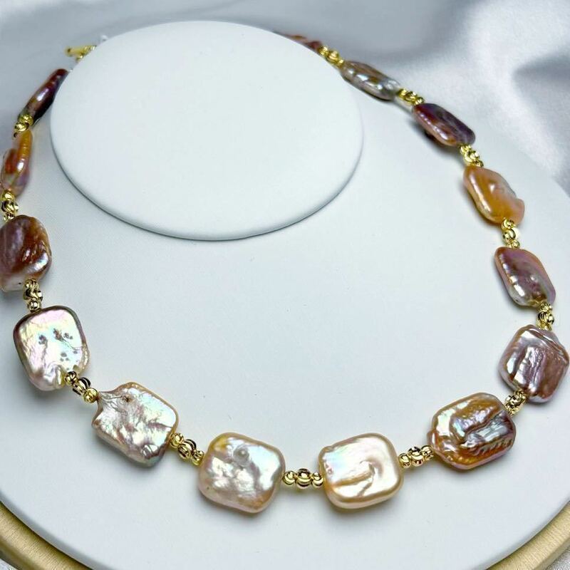 「バロックパールネックレス17mm本真珠」天然パールネックレス38+5cm necklace Pearl jewelry 虹色