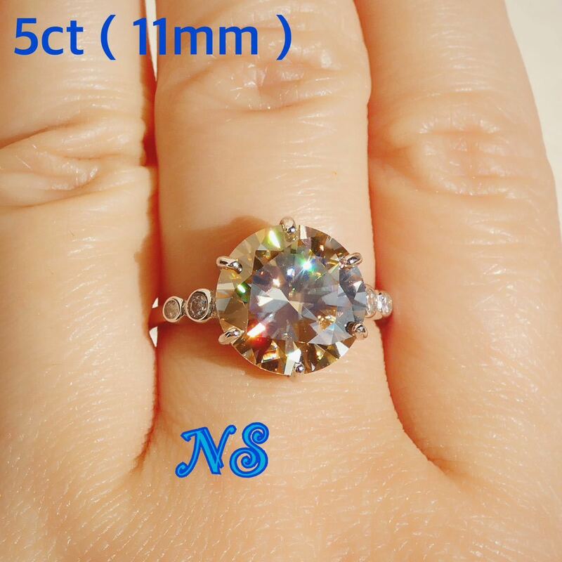 モアサナイト　指輪　5ct ライトイエロー　ダイヤモンド　フリーサイズ　リング　11mm　sv925　５カラット　ソリティア　シルバー　黄