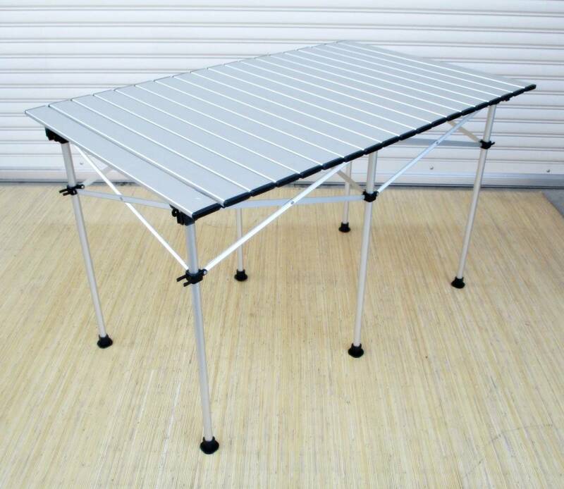 アウトドア　ロールテーブル　折り畳み式　収納袋付　コンパクト　軽量　組立簡単　防災用品　キャンプ　バーベキュー