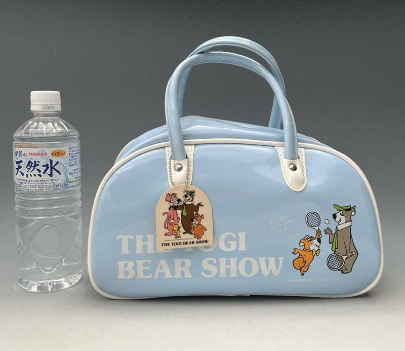 ● 当時物 The Yogi Bear Show ヨギ・ベア ● クマゴロー 日本製 エナメル ミニボストンバッグ 水色 ● 検》昭和 レトロ ソフビ ●
