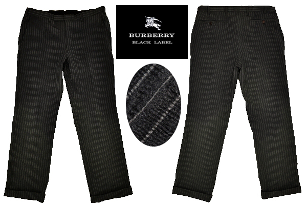 B-0130★BURBERRY BLACK LABEL バーバリー ブラックレーベル★正規品 日本製 グレー灰色 ストライプ スラックスパンツ 82cm