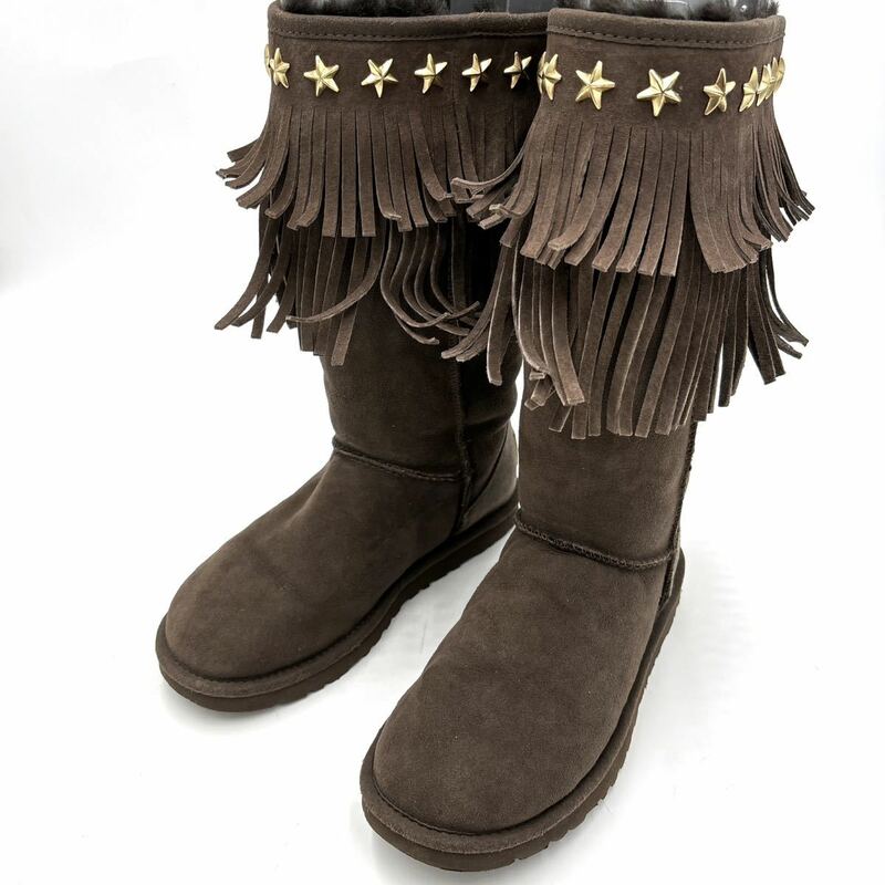 AA ＊ 良品 '希少 コラボモデル' UGG アグ × JIMMY CHOO ジミーチュウ SORA ソラ 星 スター スタッズ装飾 本革 ムートン ブーツ 22cm 3045