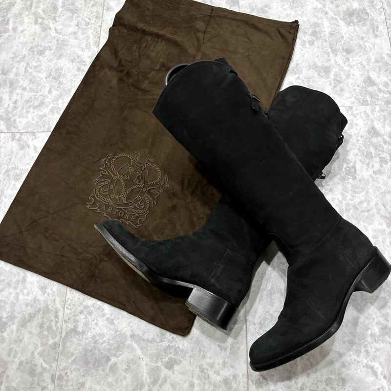 W ＊ 保存袋付き イタリア製 '高級感溢れる' SARTORE サルトル 本革 バックベルト ロング ブーツ 革靴 EU36.5 23cm レディース 婦人靴 黒