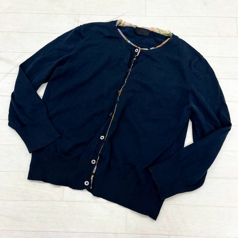 1322◎ Paul Smith BLACK ポールスミス ブラック トップス カーディガン 長袖 ニット 薄手 フルボタン ネイビー レディースM