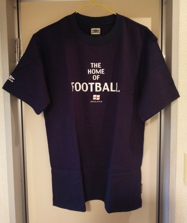 00s UMBRO アンブロ デサント Tシャツ 半袖 ネイビー イングランド フットボール 前プリント JASPO L・身幅約52.5cm※未使用/商品タグなし