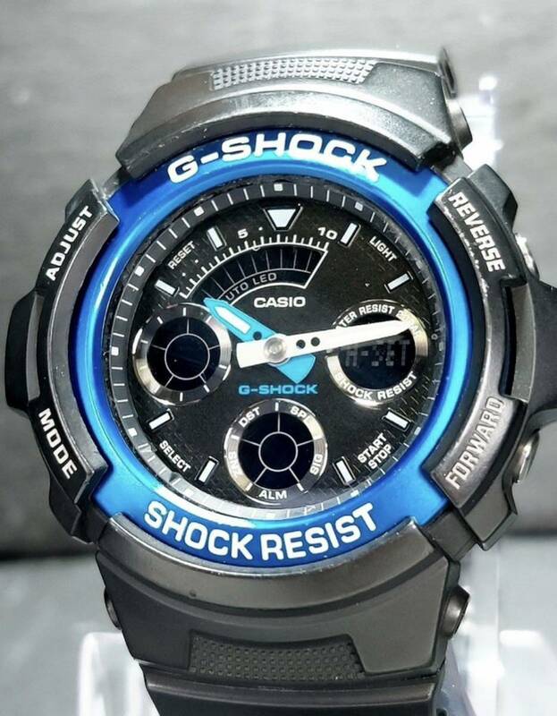 カシオ CASIO ジーショック G-SHOCK AW-591 メンズ 腕時計 クロノグラフ ブラック&メタリックブルー ラバーバンド ステンレス 動作確認済み
