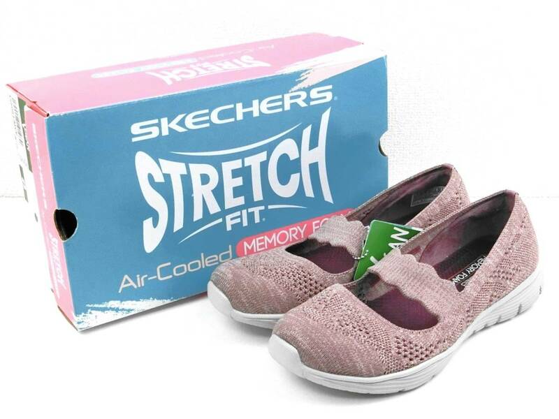 【未使用タグ付】SKECHERS SEAGER フィット感◎ 超軽量 メリージェーンニットスリッポン 24.5cm MVE モーブ VEGAN 定価7,590円【1130】