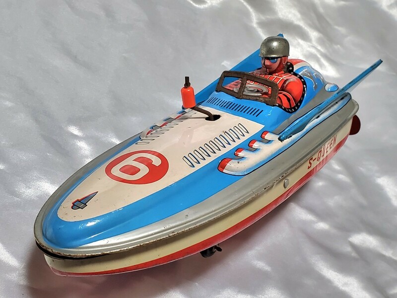 即決1950年代 当時物 日本製 ヨネザワ 水陸両用ボート Y-６ ブリキ フリクション 昭和レトロ玩具 米澤 船 車