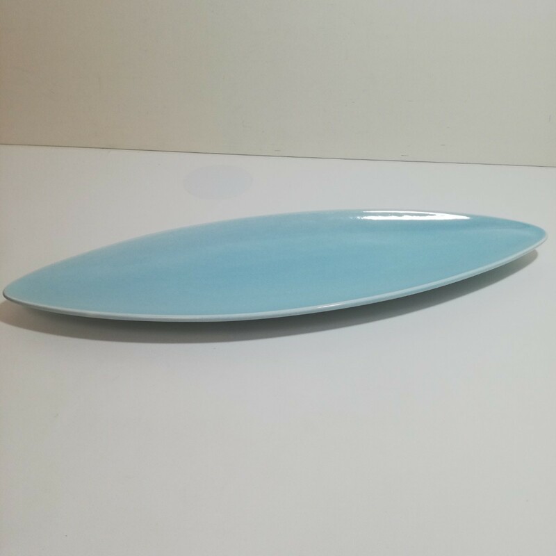 NIKKO ニッコー 青白磁 リーフ長皿 船型皿 プレート 36.6cm×10.9cm×高さ2.5cm 未使用品 [洋食器 皿 盛皿]
