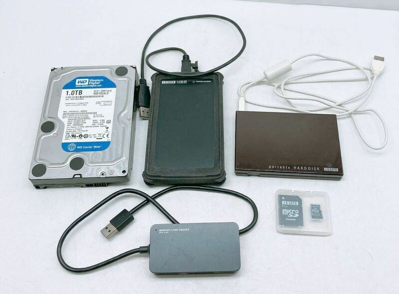 機器まとめ売り 5点 ウエスタンデジタル Blue WD10EALX 1.0TB microSD 1GB ポータブルHDD ELECOM MR3-A006 外付 HDPC アイオーデータ