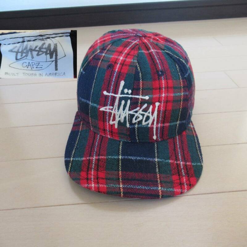 ★即決送込★激レア USA製 80s OLD STUSSY CAP チェック キャップ 帽子 オールド hat スナップバック old oldstussy ステューシー 6パネル