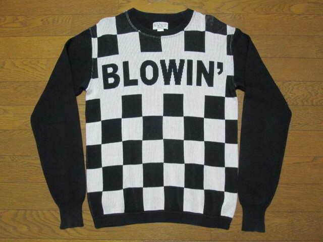 良好 WEST RIDE ウエストライド WESTRIDE ニット ウール チェッカー BLOWIN’ ロゴ セーター 36 BLOWIN チェック 白 黒 ホワイト ブラック