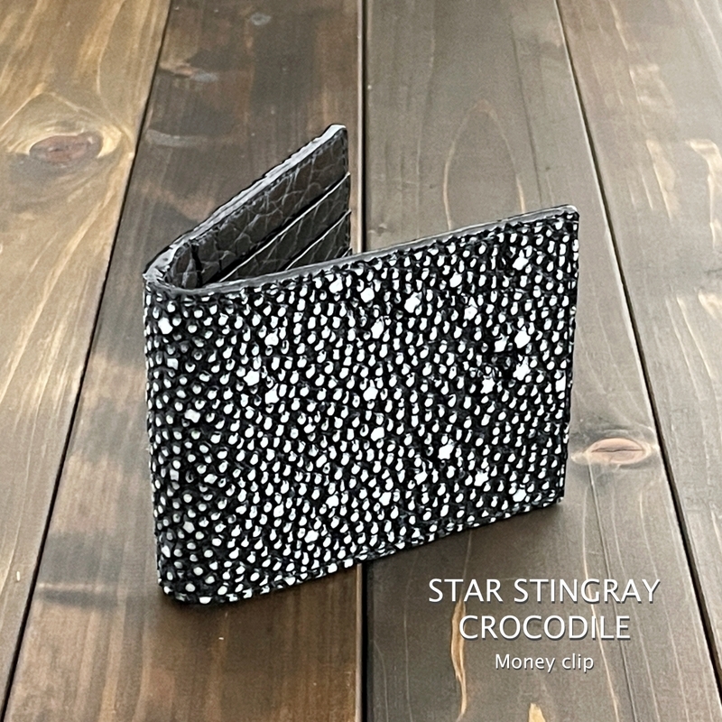 STAR STINGRAY スタースティングレイ × クロコダイル ポロサス マネークリップ ブラック 財布 コンパクト 折財布 レア