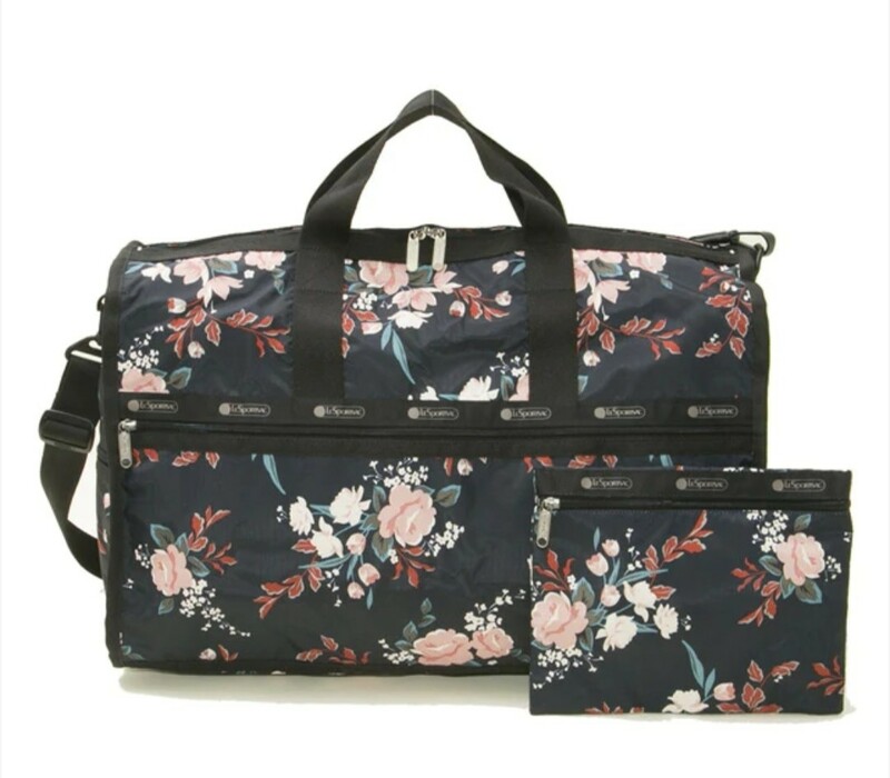 LeSportsac*レスポートサック*ボストンバッグ*ポーチ付*CANYON ROSE*LARGE*ウィークエンダー*花柄*黒*大容量*美品 *大きい*旅行