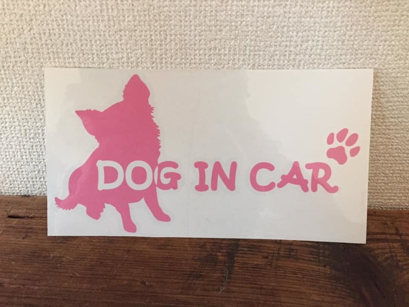 ■ Dog in car ■　チワワ　カッティング　ステッカー　犬 アニマル シール デコ 雑貨 インテリア 車 ピンク