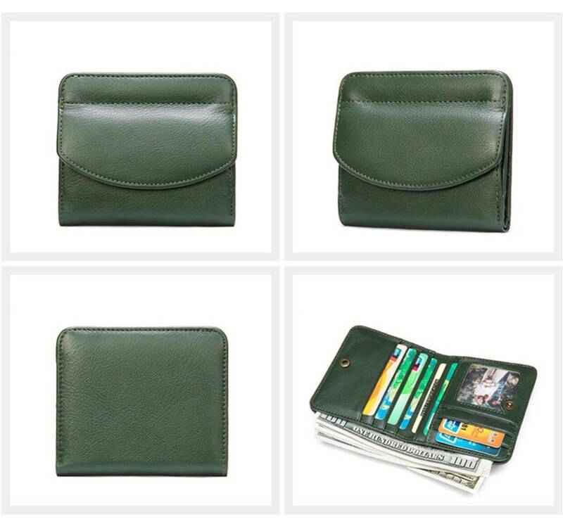 大人気！本革 レザー ミニ財布 二つ折り コインケース ショートウォレット　緑系//人気商品