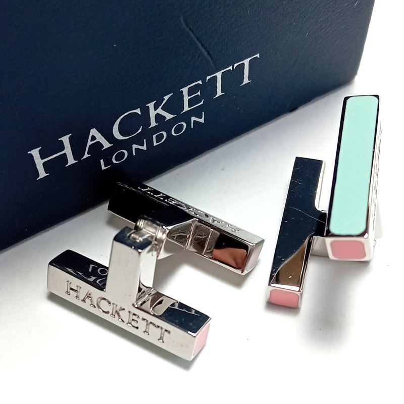 【hlc1】新品　HACKETT LONDON ハケット ロンドン カフリンクス カフス　珍しいH型　シルバー、スカイブルー×ピンク　銅亜鉛 定価16,280円