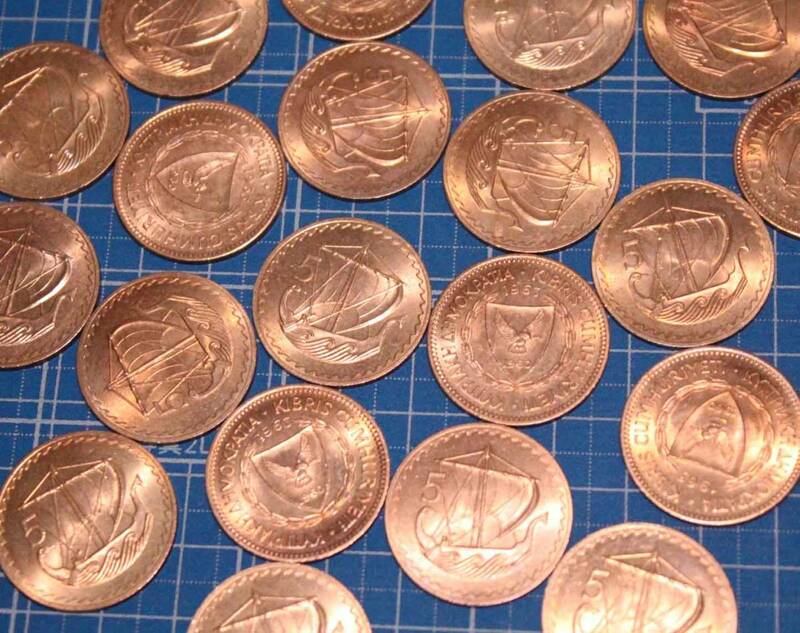 [j04]コイン 古銭 キプロス 銅貨 kibris old coin まとめて 20枚 1960 1963 1965 船 ガレー船