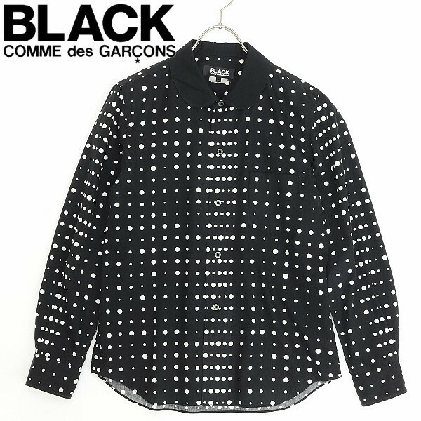 ◆BLACK COMME des GARCONS ブラック コムデギャルソン ドット柄 丸襟 ラウンドカラー コットン 長袖 シャツ 黒 ブラック L