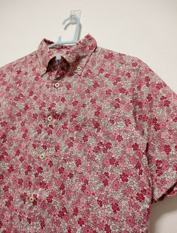 【リネン混】MAURIZIO BALDASSARI MILANO 日本製 オープンカラー ボタンシャツ 46サイズ 半袖シャツ マウリツィオ バルダサーリ