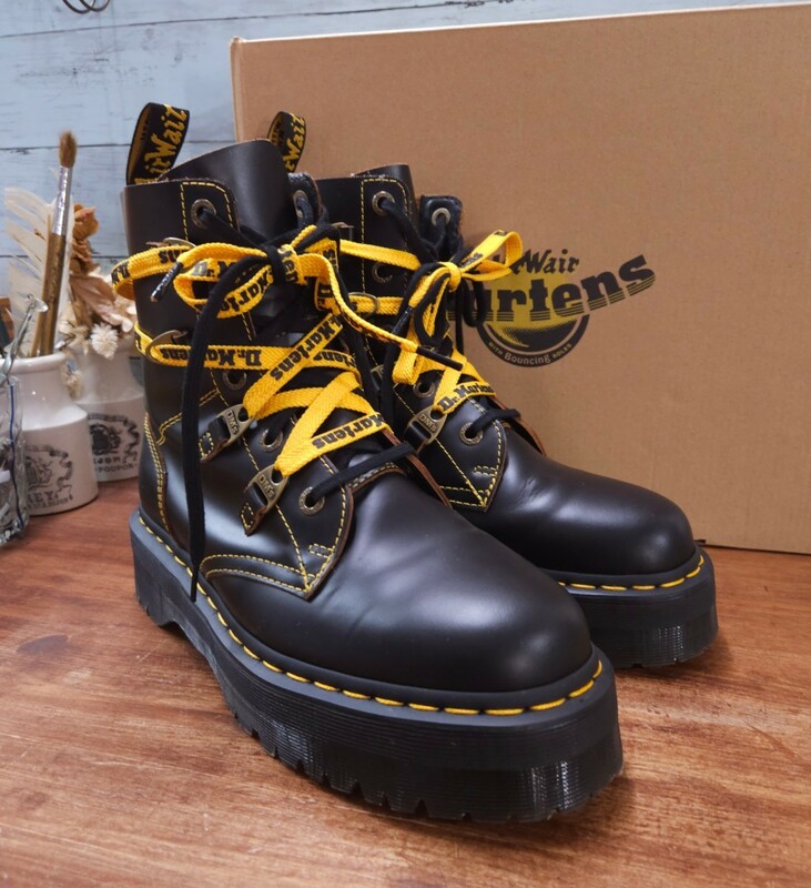 美品☆Dr.Martens ドクターマーチン COLLIER 9EYE BOOT コリアー 9ホール 厚底 ブーツ 27036001 メンズ US9 ブラック ミッドソール