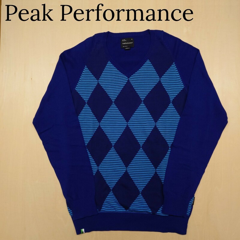 Peak Performance ニット vネック セーター アーガイル コットン ピークパフォーマンス サイズM 2312