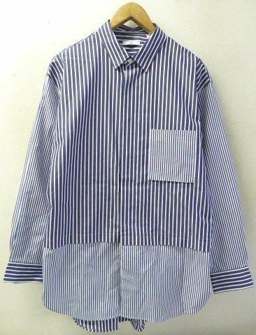 ◆UNIQLO ユニクロ +J スーピマコットンオーバーサイズシャツ　ランダムストライプ シャツ ネイビー サイズL 美品
