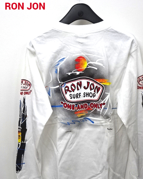 S【RON JON L/S Tee 90s USA WHITE ロンジョン サーフ ロンTシャツ ホワイト 白 レア オールド デッドストック ヴィンテージ ビンテージ】