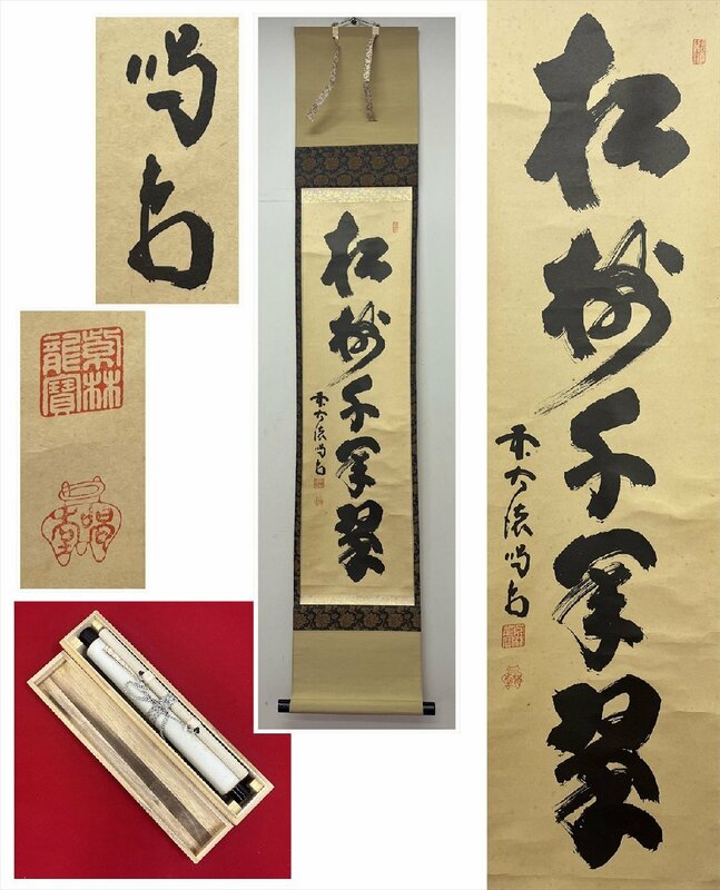 【千寿】大徳寺派 龍源院 細合喝堂 松樹千年翠 一行 紙本 d358◆箱/茶道具/古美術/時代品/掛軸/100018561