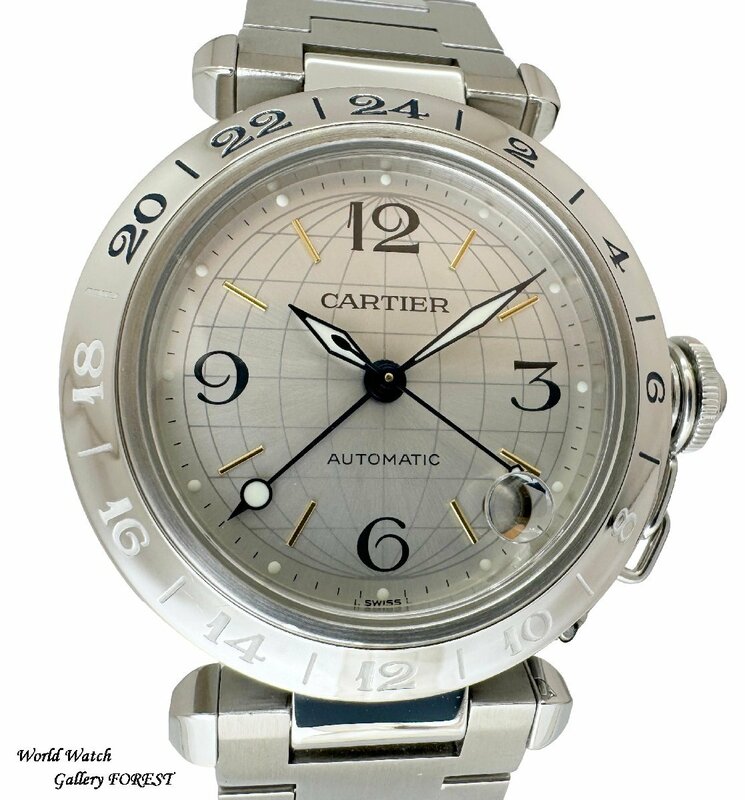 【カルティエ Cartier☆パシャC メリディアン GMT】W31029M7 腕時計 自動巻き メンズ レディース シルバー文字盤【外装仕上げ☆Aランク】