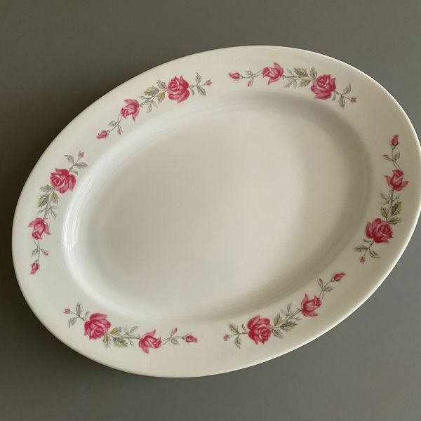 ◆台湾レトロ◆大同◆オーバルプレート 楕円形皿 ピンク バラ柄 ◆台湾食器◆ヴィンテージ ri8819100a