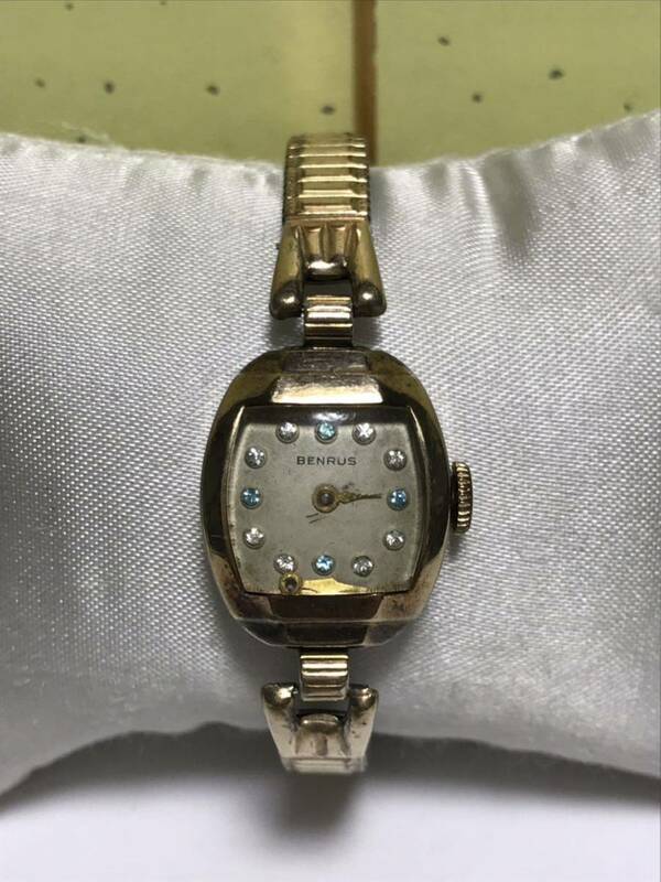 BENRUSベンラス SWISS MADE レディース　腕時計 アンティーク手巻き腕時計　ラインストーン 10K R.G.P BEZEL 438041