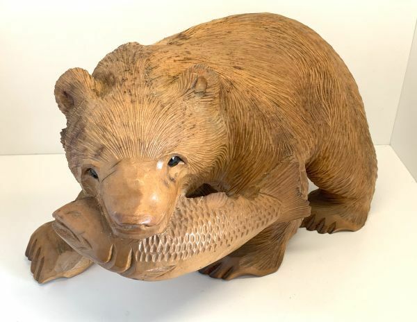 【北海道伝統工芸】 アイヌ彫刻 木彫熊　作家不明　オブジェ　置物　現状品　本体のみ　重さ約2ｋｇ