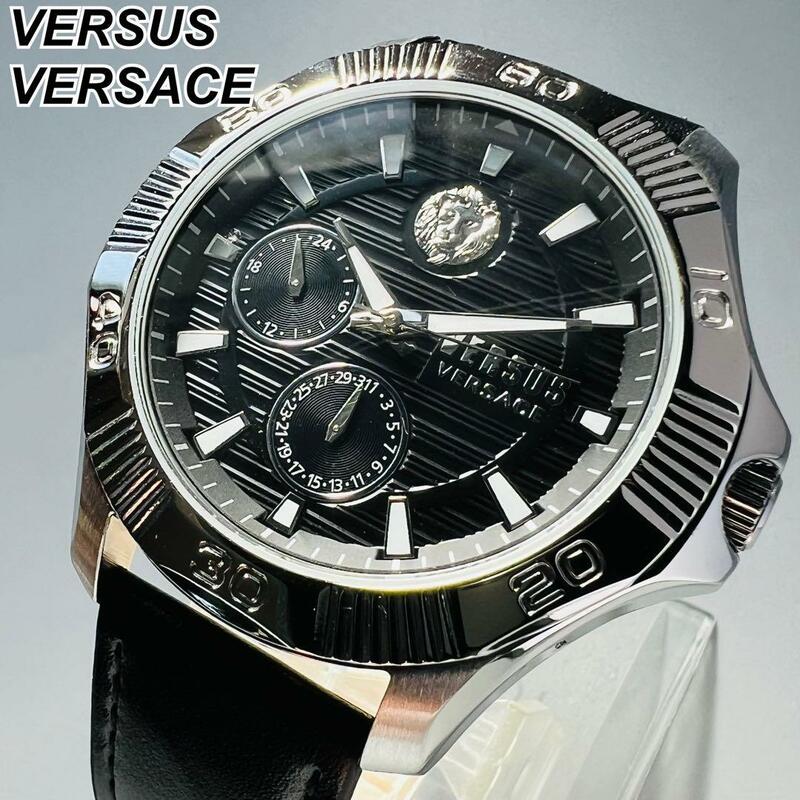 ヴェルサス ヴェルサーチ 腕時計メンズ 46mm クォーツ 新品 シルバー プレゼント ウォッチ 銀 黒 デイト 海外限定 ブラック ケース付属