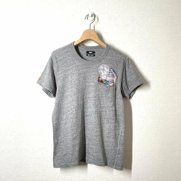 TMT 半袖 ポケットTシャツ S グレー ティーエムティー ワッペンプリント