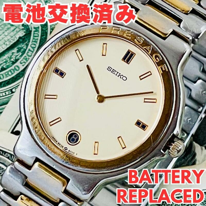 腕時計メンズ電池交換済みセイコーSEIKOプレサージュ9539-6000クォーツPRESAGEアナログ中古アンティーク稼働ヴィンテージ美品デイトU544