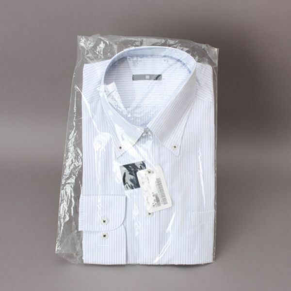 新品 ワイシャツ Yシャツ 長袖 ホワイト Lサイズ SUIT SELECT 衣類 ビジネス ストライプ ボタンダウン 訳アリ ＃60※301
