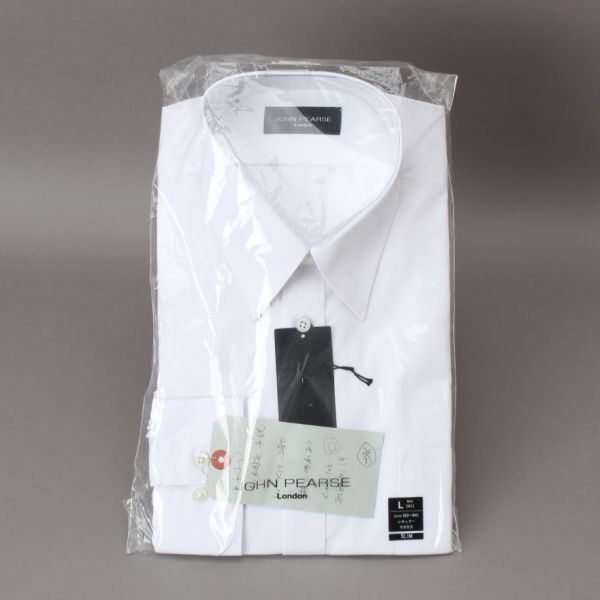 新品 ワイシャツ Yシャツ 長袖 ホワイト Lサイズ JOHN PEARSE 衣類 ビジネス スリム 訳アリ ＃60※295