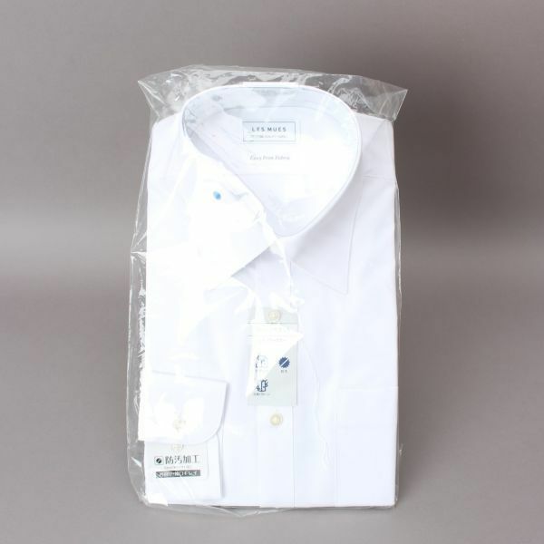 新品 ワイシャツ Yシャツ 長袖 ホワイト Lサイズ 防汚加工 LES MUES 衣類 ビジネス ＃60※283